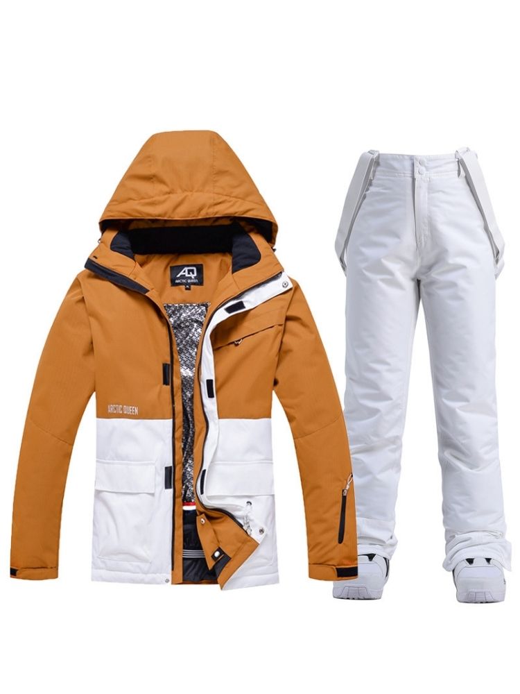 XwXwSeui Men Women Hooded Insulated Snow Suits-Brown Series