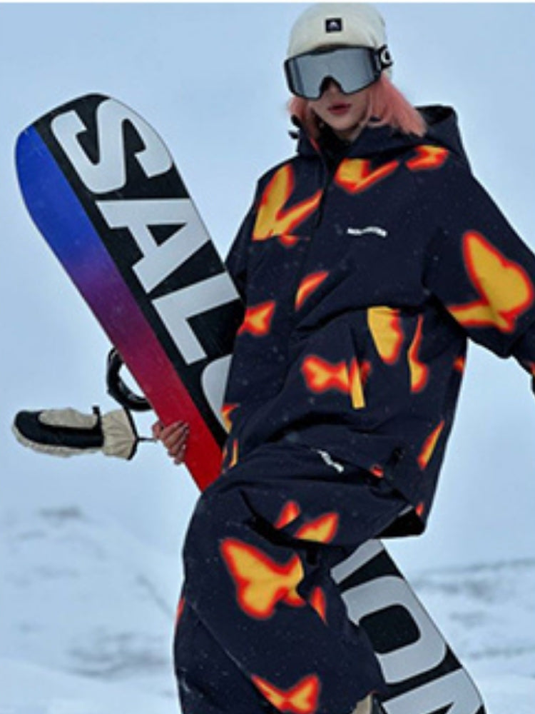 XwXwSeui Men Women Flame Butterfly Insulated Ski Suits