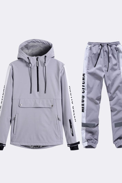 XwXwSeui Men Women Reflective Windproof Snow Suits-Grey Series