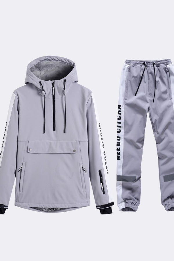 XwXwSeui Men Women Reflective Windproof Snow Suits-Grey Series