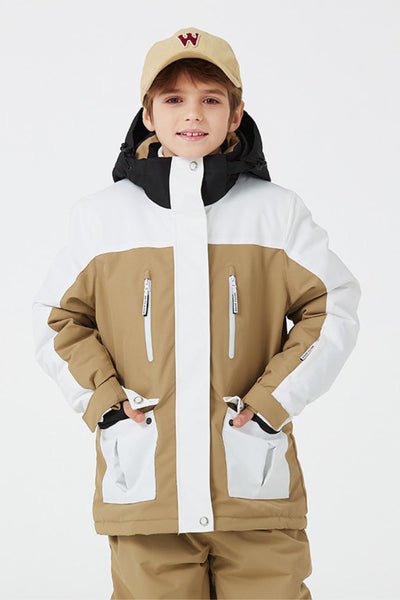 XwXwSeui Kids Insulated Patchwork Hooded Loose Windproof Snowboard Jackets