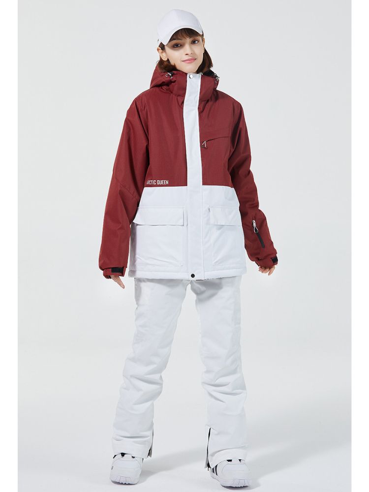 XwXwSeui Men Women Colorblock Hooded Snow Jacket