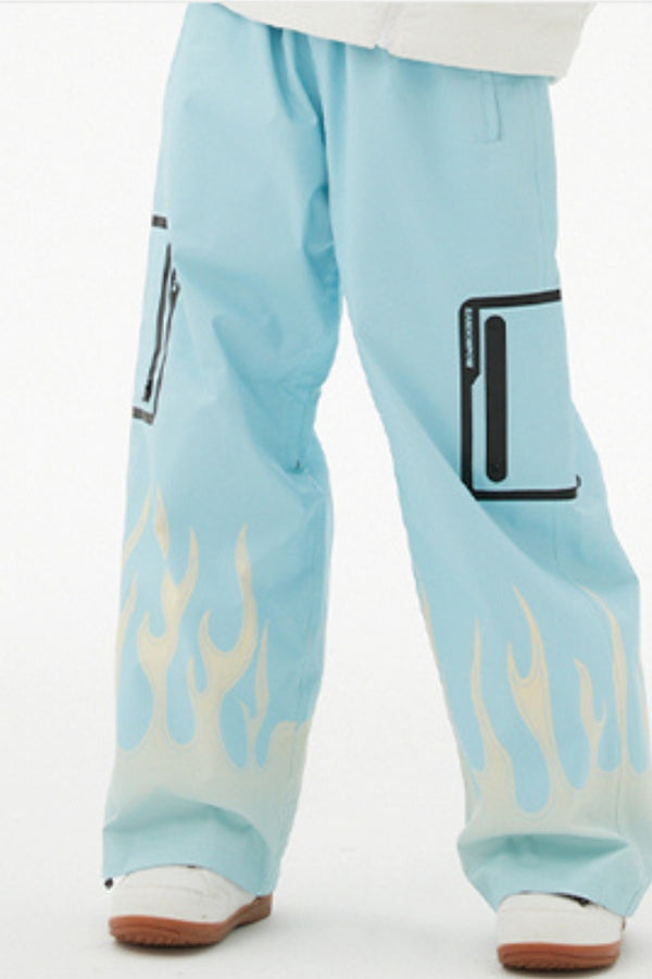 XwXwSeui Men Women Flame Print Flieece Ski Pants