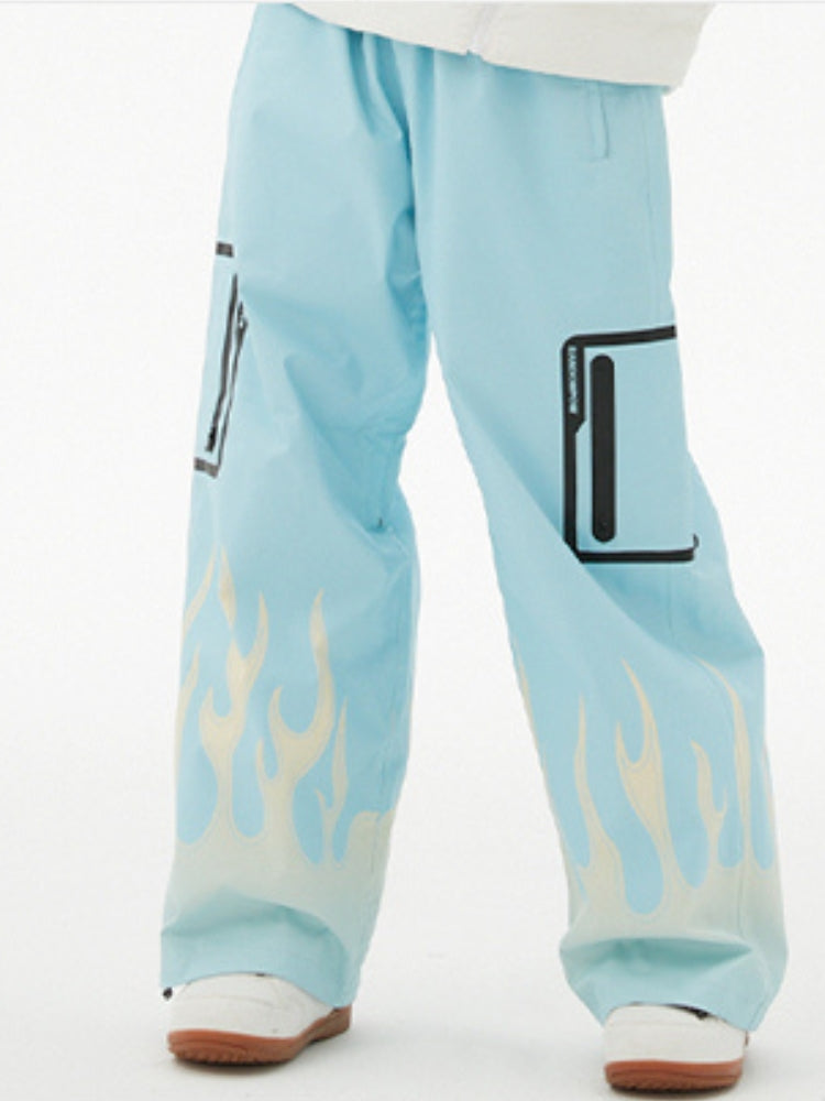 XwXwSeui Men Women Flame Print Flieece Ski Pants