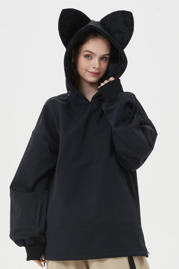XwXwSeui Women Cute Cat Ear Fleeced Ski Hoodie