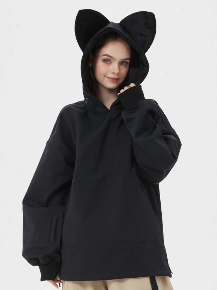 XwXwSeui Women Cute Cat Ear Fleeced Ski Hoodie