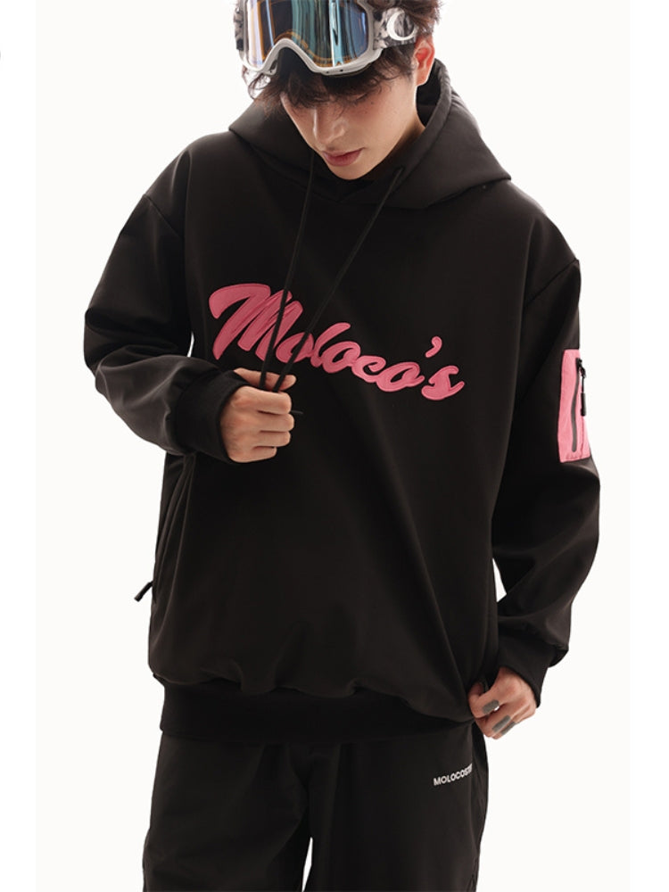 XwXwSeui Men Women Pink Embroidery Loose Ski Sweatshirt