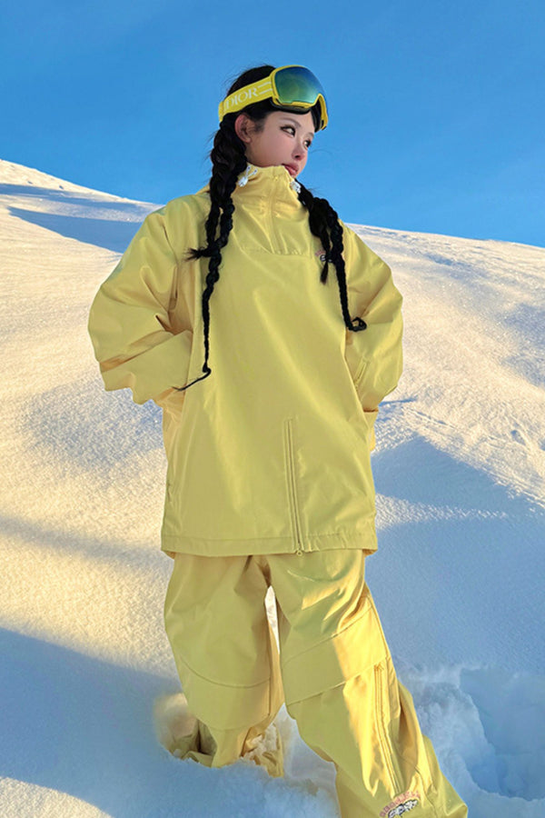 XwXwSeui Men Women Insulated 3L Cream Yellow Loose Snowboard Suits