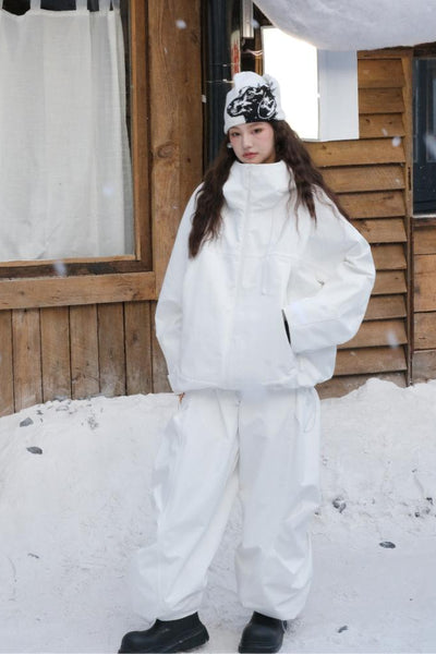 Hellystudio 3L All-white Baggy Shell Skiing Suit for Unisex