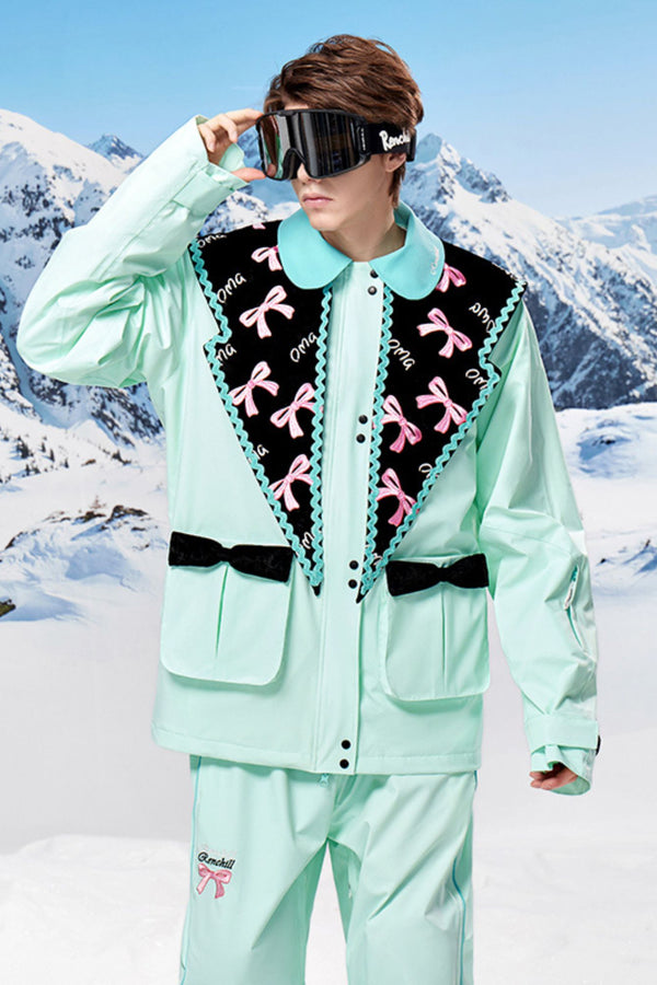 XwXwSeui Men Women Insulated Loose Embroidered Waterproof Bow Snowboarding Jackets