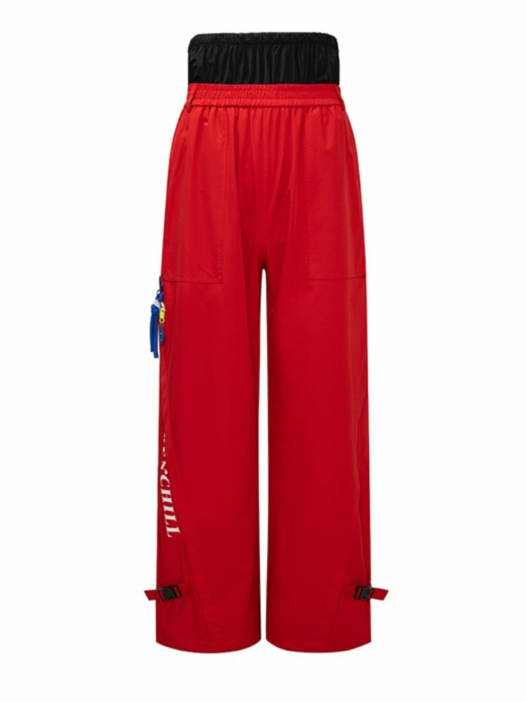 XwXwSeui Women Men Red Loose Fashion Single Double Board Hip Hop Style Ski Pants