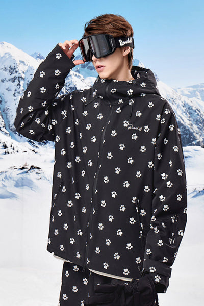 XwXwSeui Mens Womens Waterproof Insulated Outdoor Cat Paw Print Snow Jackets