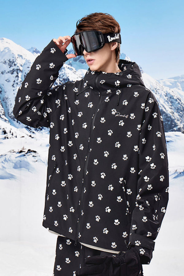 XwXwSeui Mens Womens Waterproof Insulated Outdoor Cat Paw Print Snow Jackets