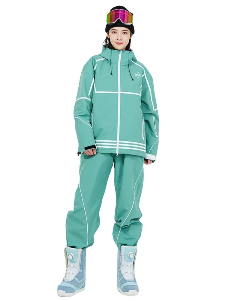 XwXwSeui Men Women Lines Outdoor Snow Suits-Light Cyan Series