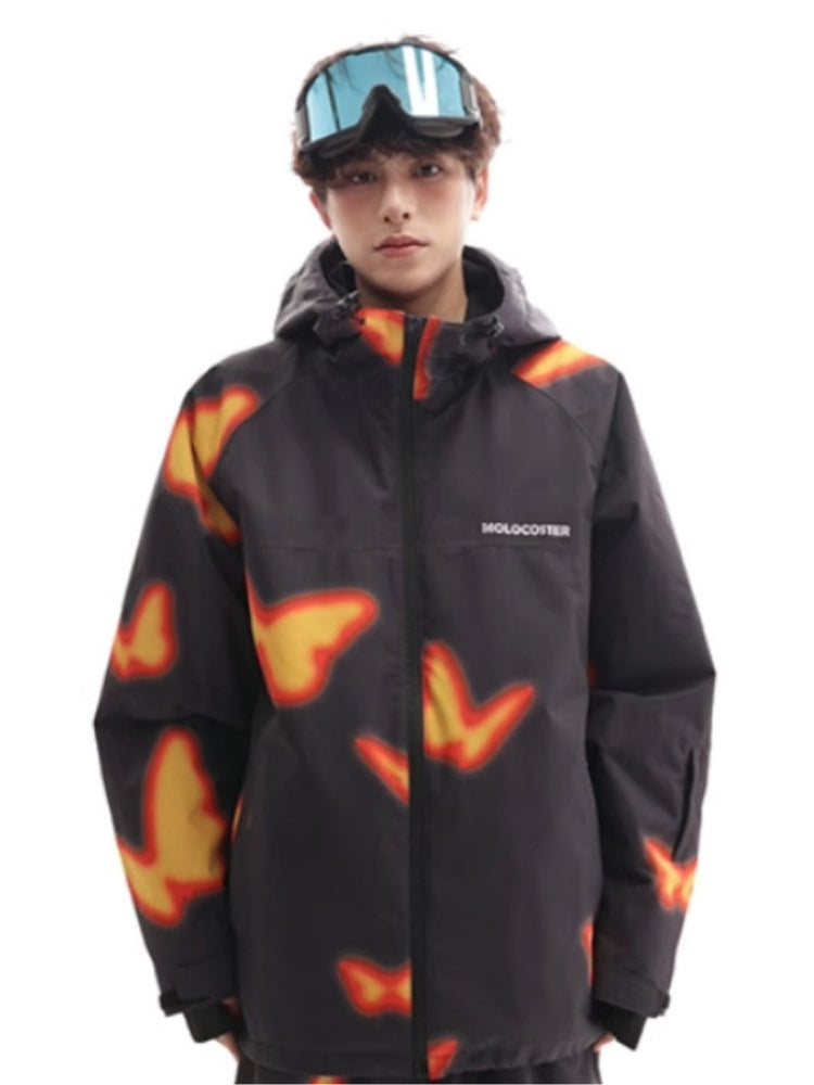 XwXwSeui Men Women Flame Butterfly Hooded Snow Jacket