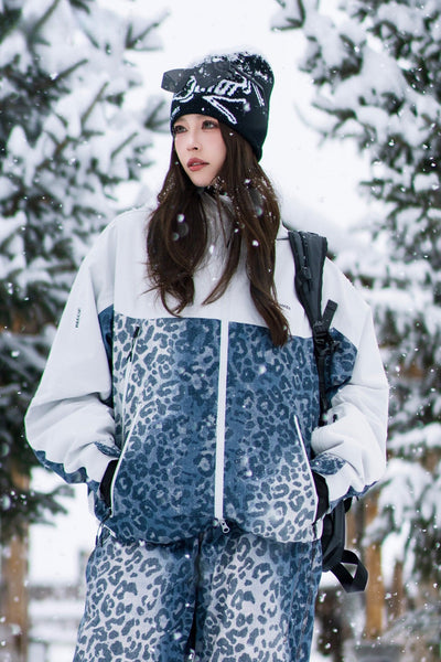 Denim Leopard Snowboard Jacket for Unisex