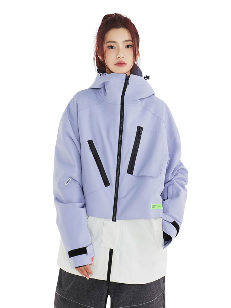 XwXwSeui Men and Women Colorblock Hood Insulated Snow Jacket