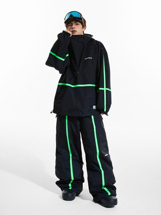 XwXwSeui Men Women Stripe Loose Fleece Ski Suits