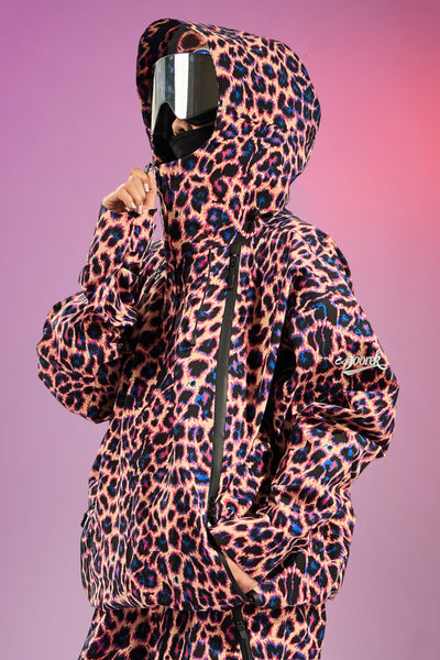 Doorek Pink & Black Leopard Print Snowboard Jacket for Men Women