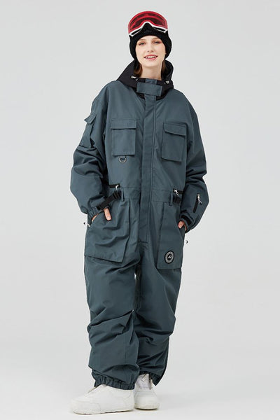 XwXwSeui Womens Mens Insulated Waterproof Hood Windproof Solid Snow Jumpsuit