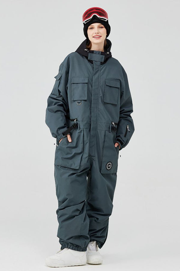 XwXwSeui Womens Mens Insulated Waterproof Hood Windproof Solid Snow Jumpsuit