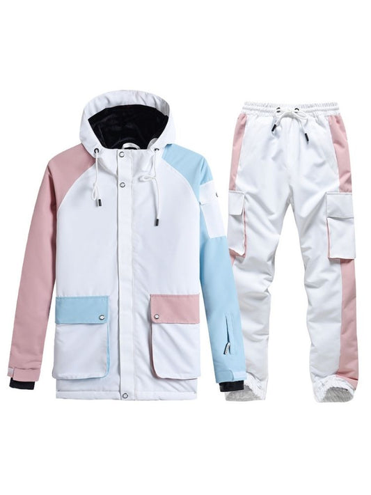 XwXwSeui Men Women Colorblock Waterproof Snow Suits-Pink Series