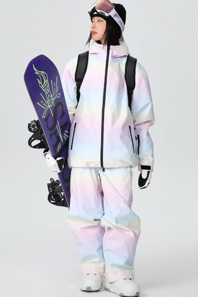 XwXwSeui Women Men Insulated Rainbow Glitter Hooded Fashion Baggy Skiing Suits
