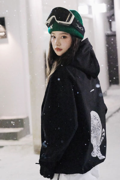 Hellystudio 3L Snow Leopard Print Ski Hoodie for Unisex