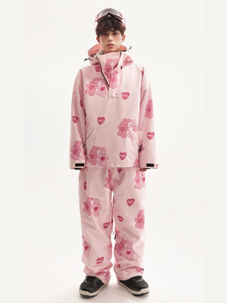 XwXwSeui Men Women Fleeced Pink Rabbit Ski Suits