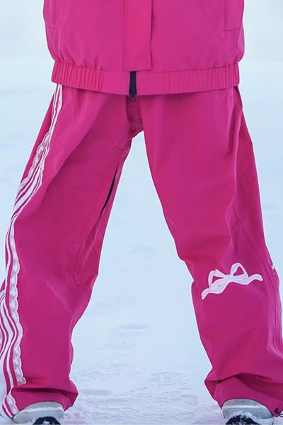 XwXwSeui Men's Women's Baggy Breathproof Chic Rose Red Snowboarding Pants