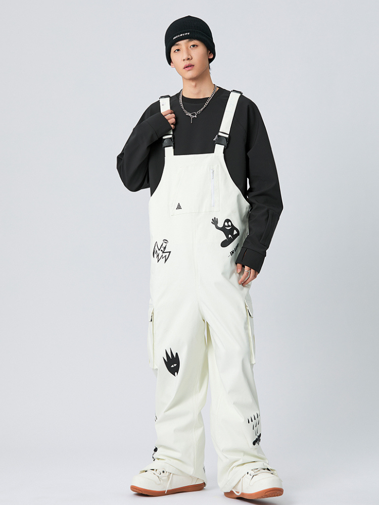 XwXwSeui Men and Women Cargo Graffiti Baggy Snow Bibs