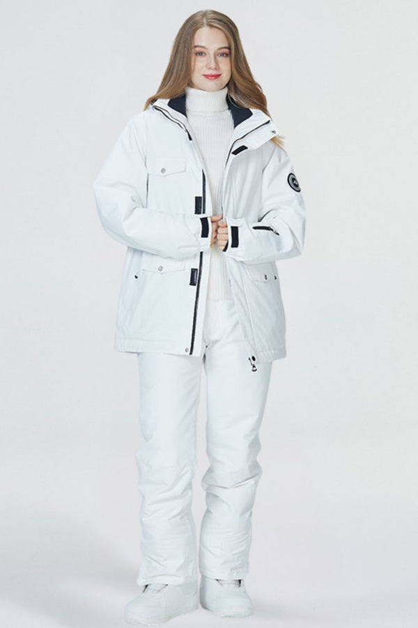XwXwSeui Men Women Windproof Insulated Snow Suits-White Series