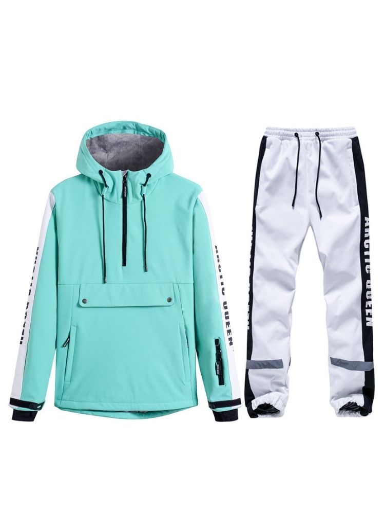 XwXwSeui Men Women Reflective Windproof Snow Suits-Mint Green Series