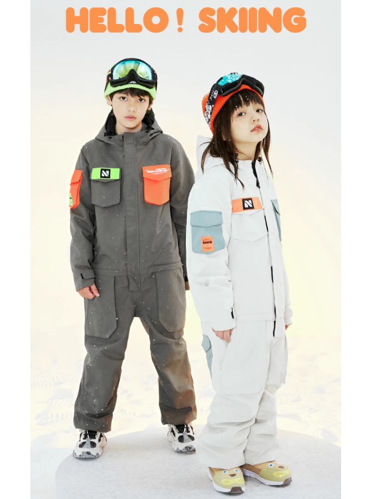 XwXwSeui Kids Insulated Waterproof Hooded Ski Jumpsuit