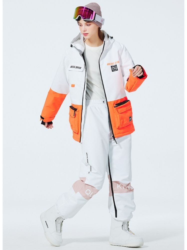 XwXwSeui Men Women Windproof Insulated Snow Suits-White Series