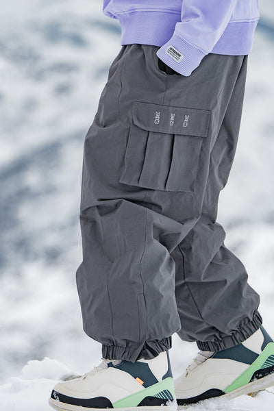 XwXwSeui Women Men Fleeced Cargo Loose Elastic Hem Waterproof Skiing Pants