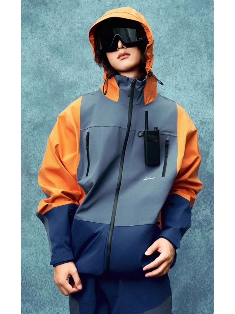 XwXwSeui Men Women Colorblock Shell Snow Jacket