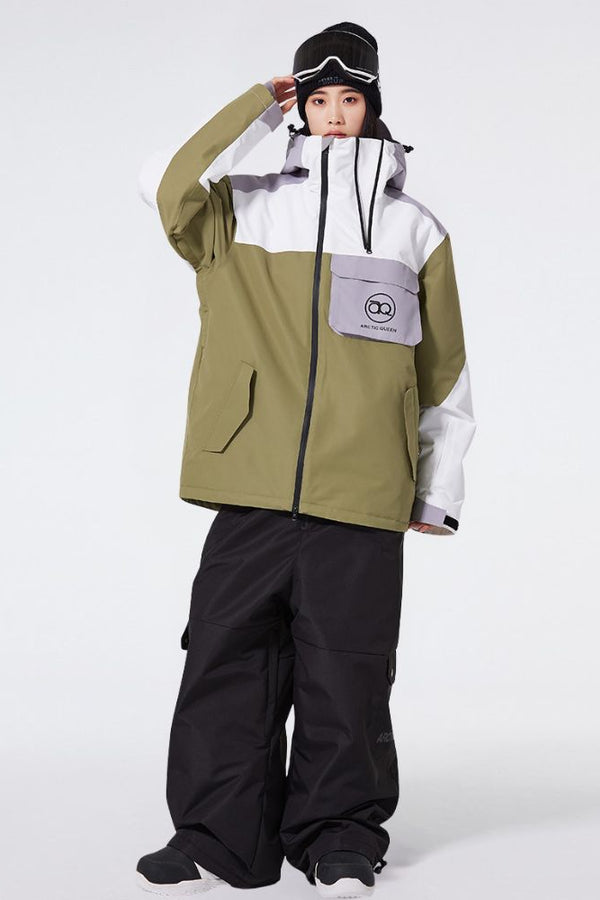 XwXwSeui Women and Men Insulated Hooded Double-zip Colorblock Skiing Suits