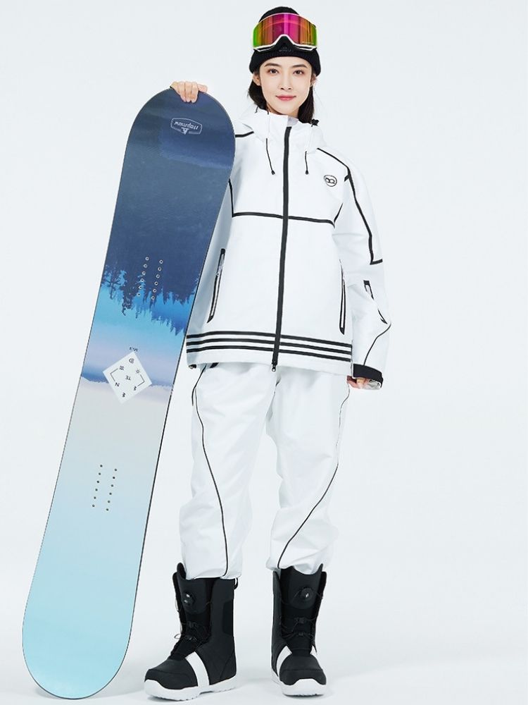 XwXwSeui Men Women Lines Outdoor Snow Suits-White Series