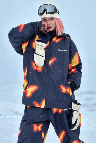 XwXwSeui Men Women Flame Butterfly Hooded Snow Jacket