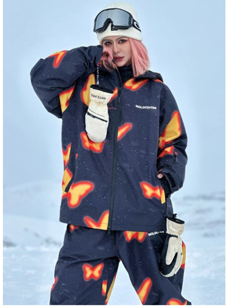 XwXwSeui Men Women Flame Butterfly Baggy Ski Pants