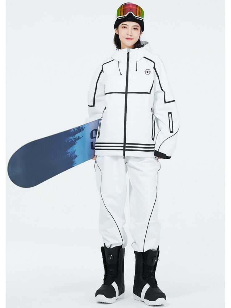 XwXwSeui Men Women Lines Outdoor Snow Suits-White Series