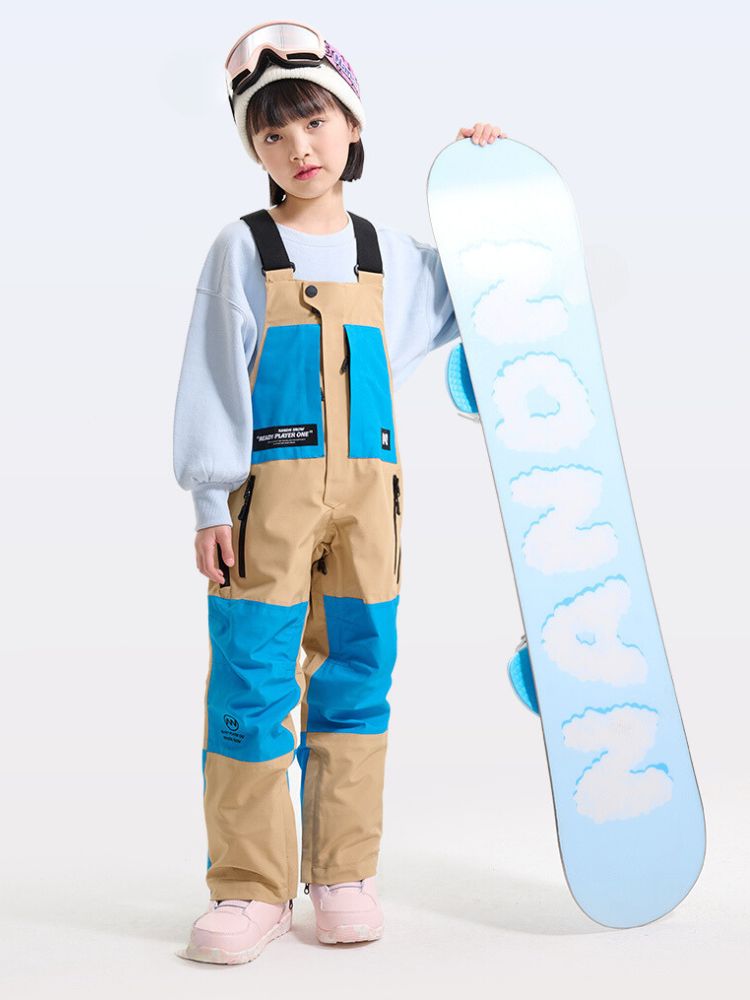 XwXwSeui Kids Colorblock Waterproof Baggy Snow Bibs