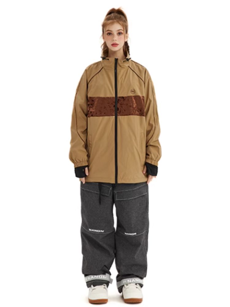 XwXwSeui Men Women Splicing Velvet Block Snow Jacket