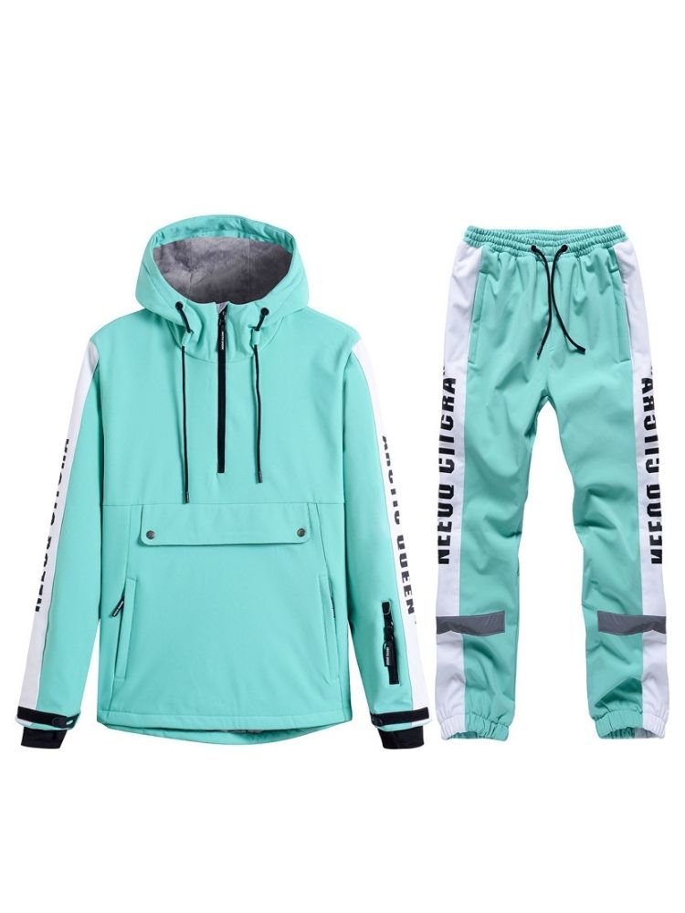 XwXwSeui Men Women Reflective Windproof Snow Suits-Mint Green Series