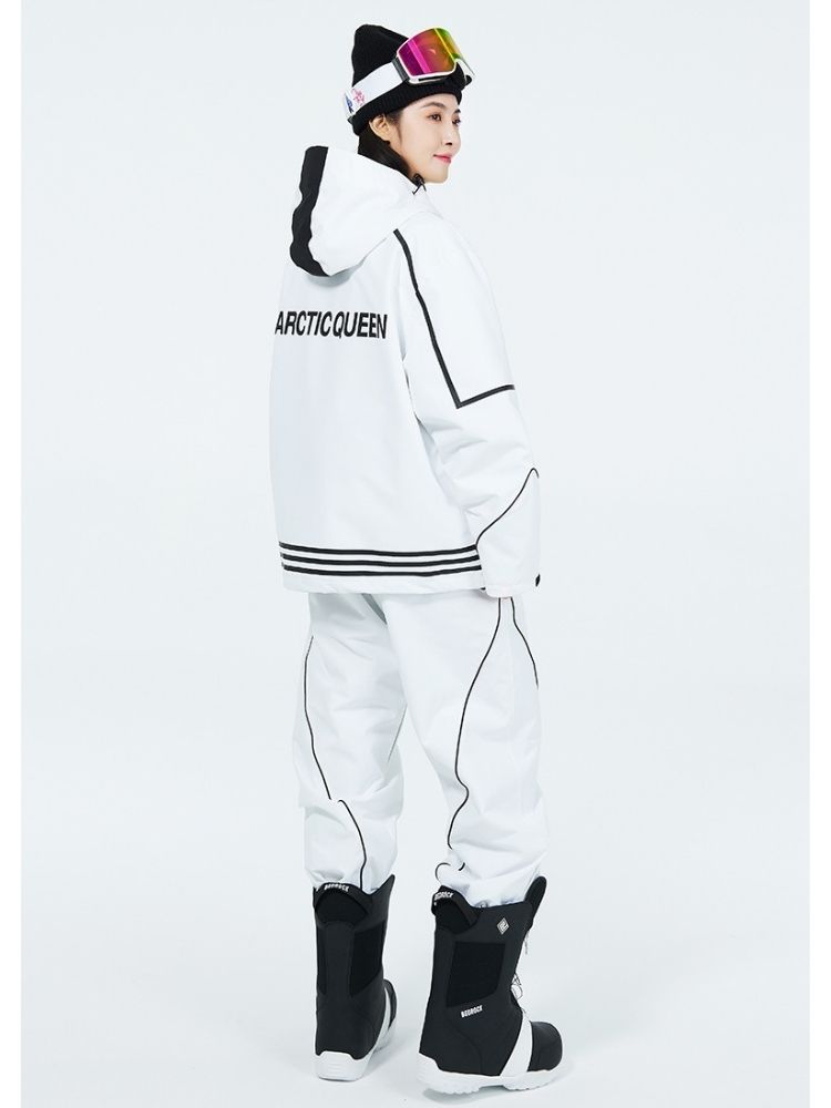 XwXwSeui Men Women Lines Outdoor Snow Suits-White Series