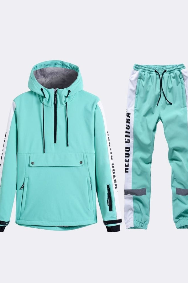 XwXwSeui Men Women Reflective Windproof Snow Suits-Mint Green Series