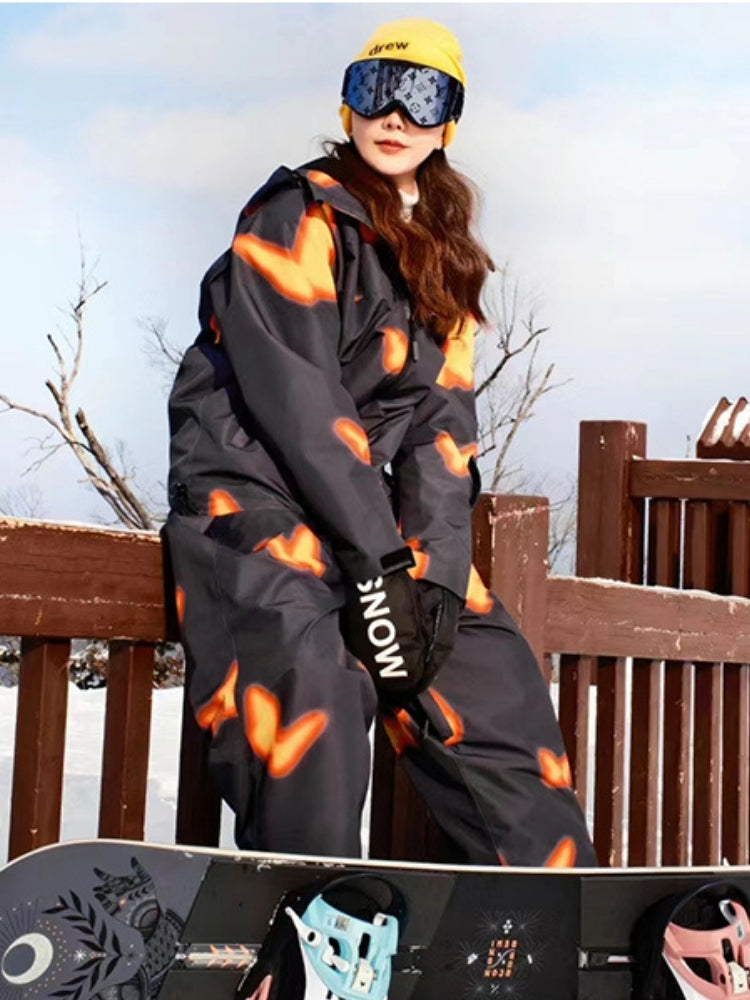 XwXwSeui Men Women Flame Butterfly Hooded Snow Jacket