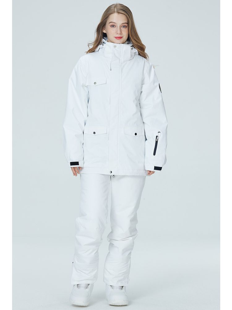 XwXwSeui Men Women Windproof Insulated Snow Suits-White Series