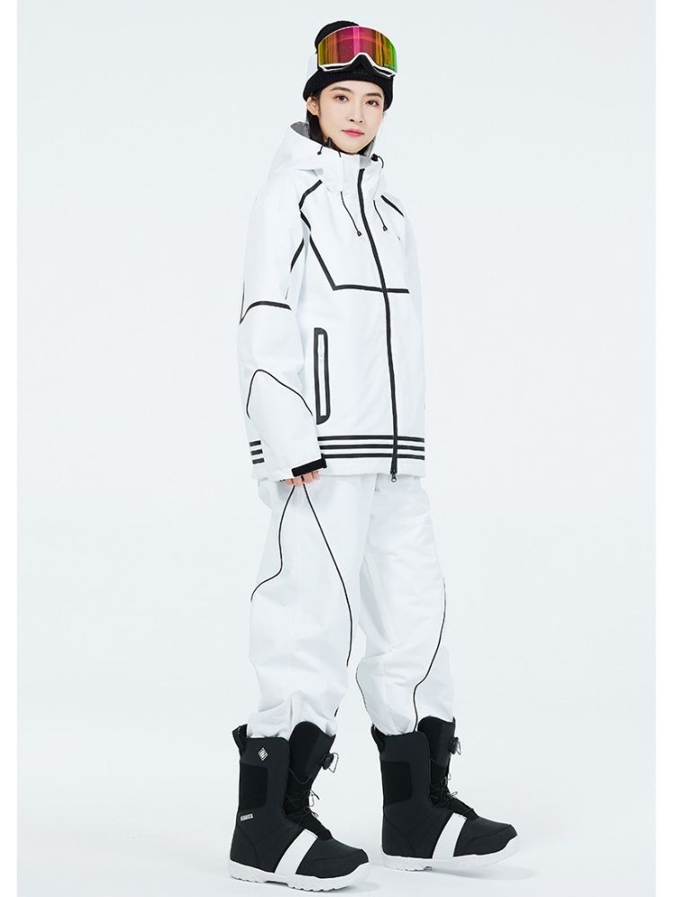 XwXwSeui Men Women Lines Outdoor Snow Suits-White Series